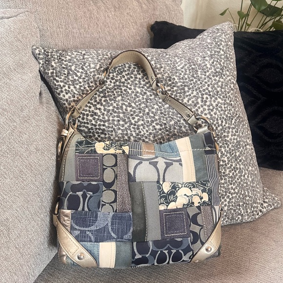 Coach Vintage Denim Patchwork Shoulder Bag - Blue and Gray Tones - Picture 1 of 8